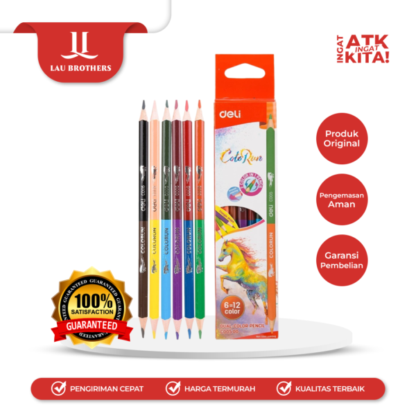 DELI PENSIL WARNA GANDA 6 WARNA GANDA/ DUAL COLORED PENCIL 6 DUAL COLORS EC00500 (1SET)