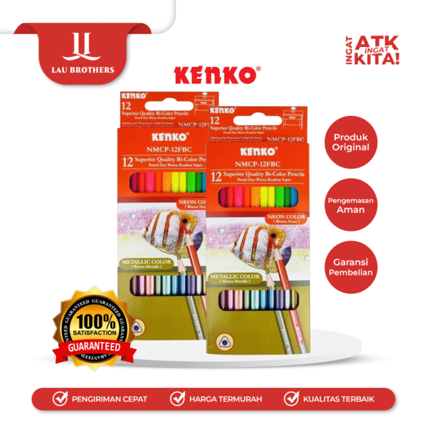 KENKO 12 BI-PENSIL WARNA/ BI-COLOR PENCIL NEON + METALLIC NMCP-12FBC (1SET)