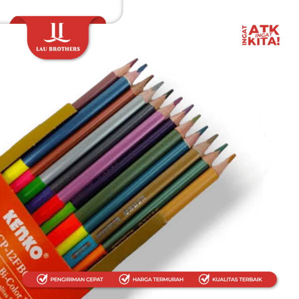 KENKO 12 BI-PENSIL WARNA/ BI-COLOR PENCIL NEON + METALLIC NMCP-12FBC (1SET) - Image 2