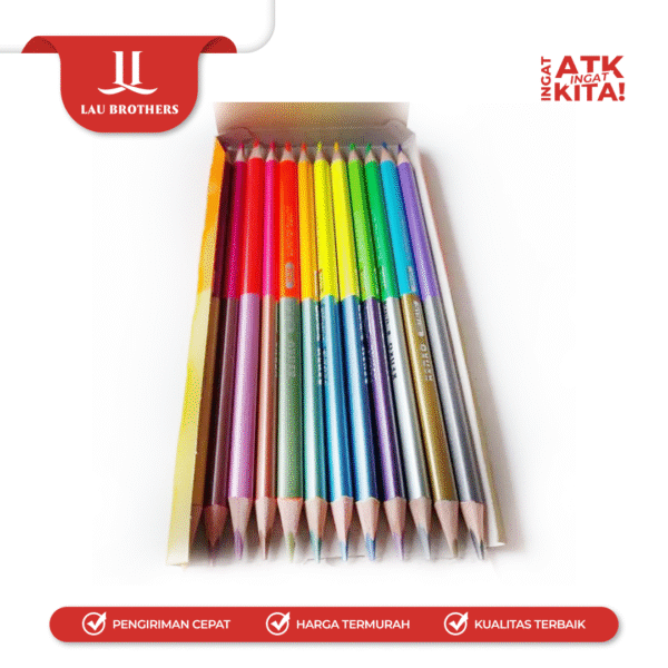 KENKO 12 BI-PENSIL WARNA/ BI-COLOR PENCIL NEON + METALLIC NMCP-12FBC (1SET) - Image 3