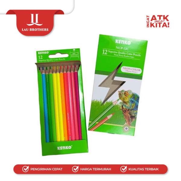 KENKO 12 PENSIL WARNA NEON/  NEON COLOR PENCIL NCP-12C (1SET) - Image 3