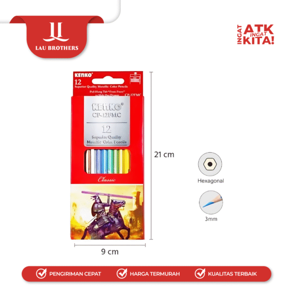 KENKO 12 PENSIL WARNA METALIK/ METALLIC COLOR PENCIL CP-12FMC (1SET) - Image 3