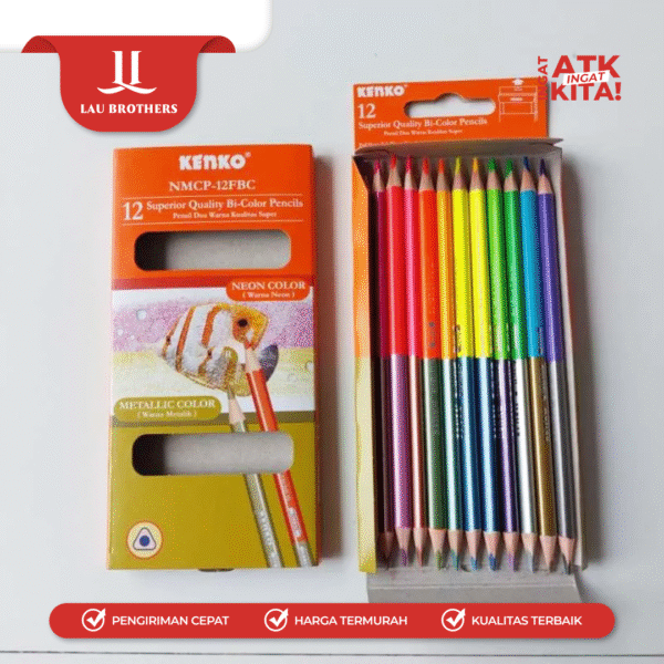 KENKO 12 BI-PENSIL WARNA/ BI-COLOR PENCIL NEON + METALLIC NMCP-12FBC (1SET) - Image 5