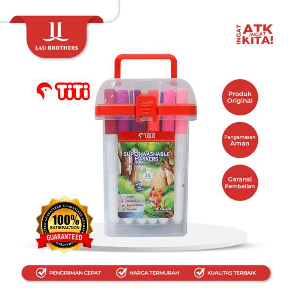 TITI 24C SPIDOL WARNA MUDAH DICUCI/ SUPER WASHABLE MARKERS TI-SWM-24 (1SET)