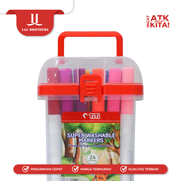 TITI 24C SPIDOL WARNA MUDAH DICUCI/ SUPER WASHABLE MARKERS TI-SWM-24 (1SET) - Image 2