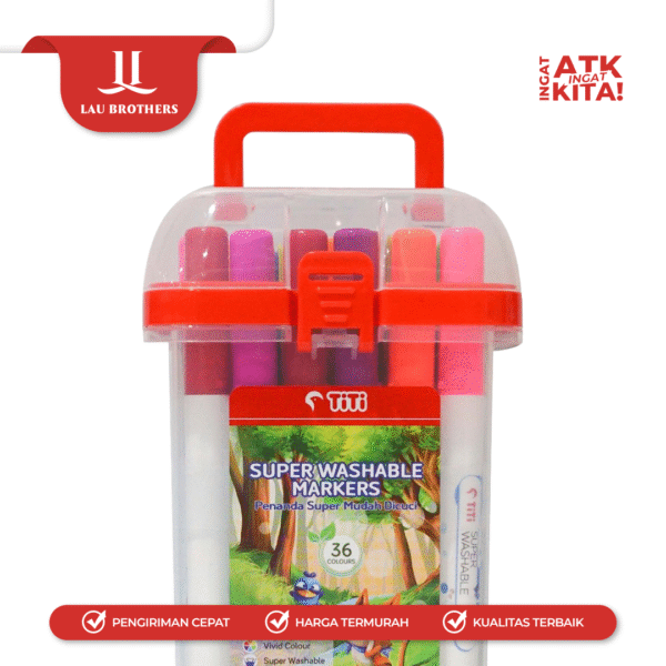 TITI 36C SPIDOL WARNA MUDAH DICUCI/ SUPER WASHABLE MARKERS TI-SWM-36 (1SET) - Image 3