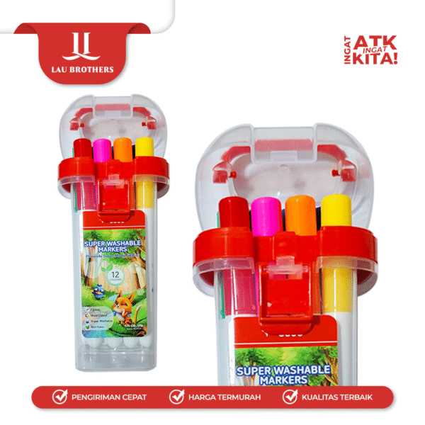 TITI 12C SPIDOL WARNA MUDAH DICUCI/ SUPER WASHABLE MARKERS TI-SWM-12 (1SET) - Image 3