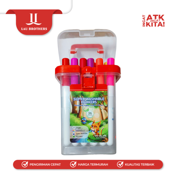 TITI 36C SPIDOL WARNA MUDAH DICUCI/ SUPER WASHABLE MARKERS TI-SWM-36 (1SET)