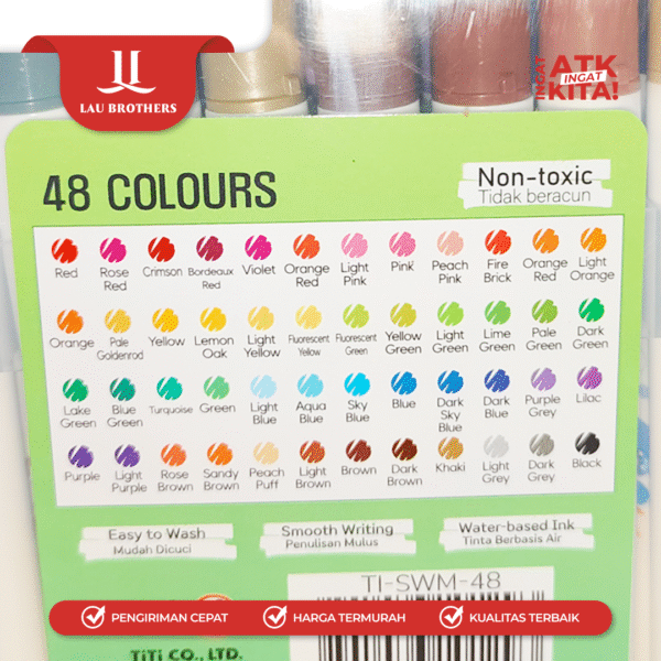 TITI 48C SPIDOL WARNA MUDAH DICUCI/ SUPER WASHABLE MARKERS TI-SWM-48 (1SET) - Image 3